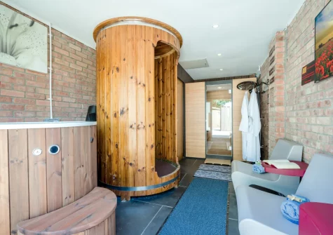 The on-site spa with an infrared sauna, cold plunge bath, barrel shower and W at The Smithy, Feock