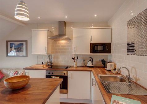 The open-plan kitchen at The Starfish, 2 Harbour Lights, Brixham