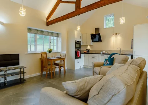 The living & dining area at The Stone Barn at Hock Ridge Farm, Fairy Cross