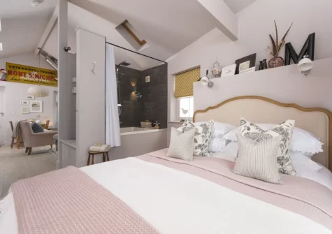 The bedroom at The Store Room, Mousehole