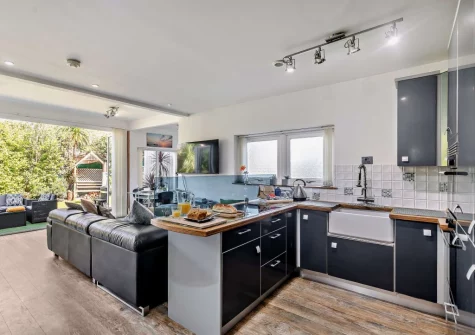 The living area & kitchen at The Studio, Cubert