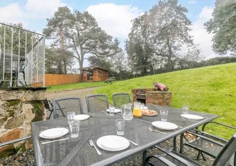 The patio, barbecue & alfresco dining area at The Swallows Barn, Bray Shop