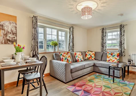 The living & dining area at The Wash House, Cannalidgey Farm, St Issey
