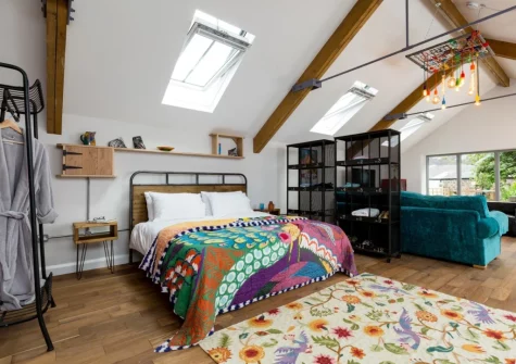 The sleeping area at The Workshop, High Bickington