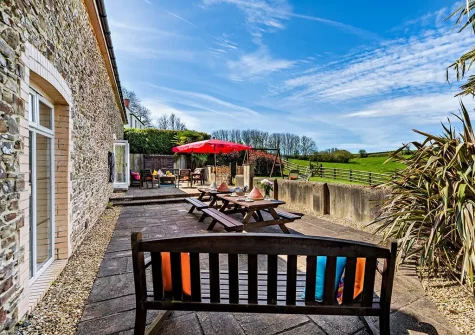 The patio & alfresco dining area at Thornewidger Barn, Stibb Cross