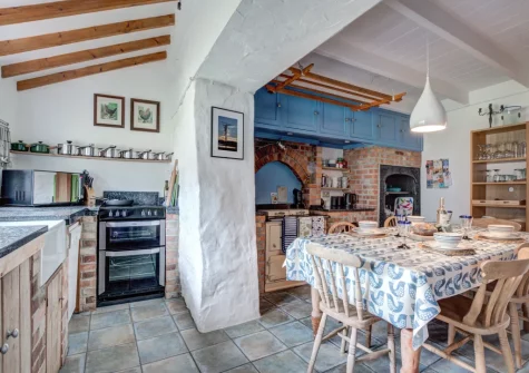 The kitchen & dining area at Three Blind Mice, Mousehole