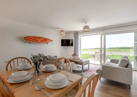 The living & dining area at Three Corners Barn, Greencliff Farm, Abbotsham