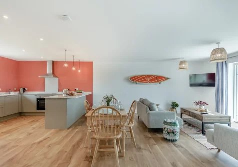 The living, dining area & kitchen at Three Corners Barn, Greencliff Farm, Abbotsham