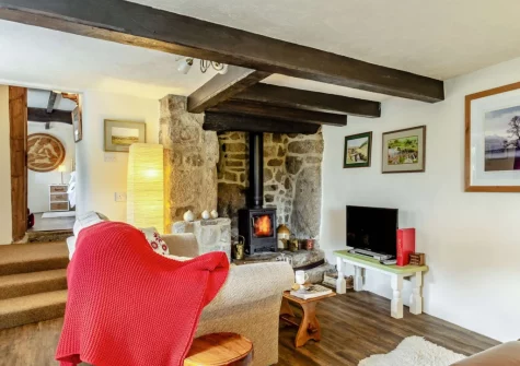 The living room at Three Hares Cottage, Throwleigh