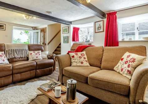 The living room at Three Hares Cottage, Throwleigh
