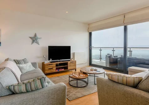The living area at Tidal Rest, Westward Ho!