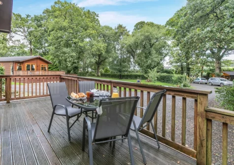 The patio & alfresco dining area at Tor Lodge, Meldon Lodge Park, Meldon