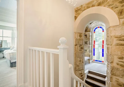 The reading nook, formed within the turret, at Torre Vean Manor, Porthleven