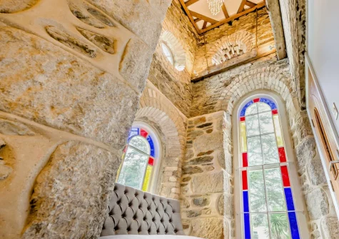 The reading nook, formed within the turret, at Torre Vean Manor, Porthleven