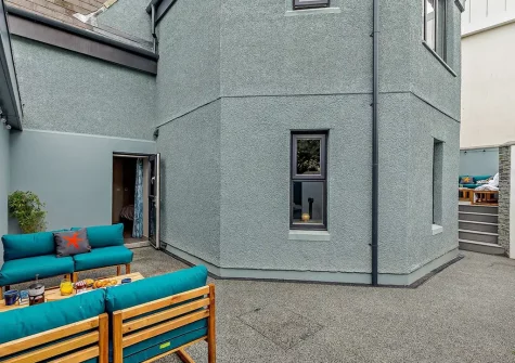 The patio & outdoor sitting area at Towan House, Newquay