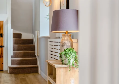 The entrance hallway & stairs up to the first floor at Traeth Barn, Mawgan Porth