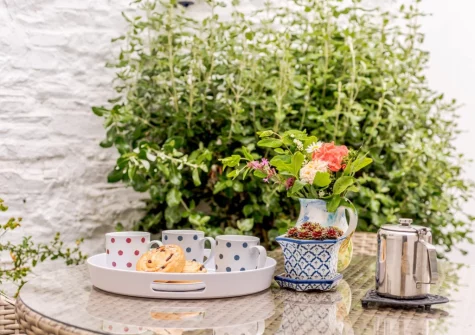 The enclosed rear courtyard & alfresco dining area at Tranquillity Cottage, Appledore