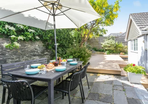 The patio & alfresco dining area at Trelin, Trevone