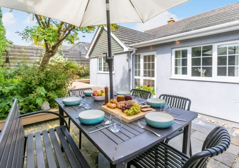 The patio & alfresco dining area at Trelin, Trevone