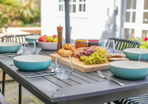 The patio & alfresco dining area at Trelin, Trevone