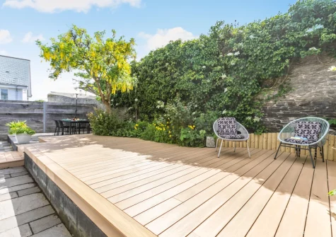 The decked patio & outdoor sitting area at Trelin, Trevone