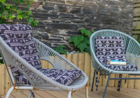 The decked patio & outdoor sitting area at Trelin, Trevone