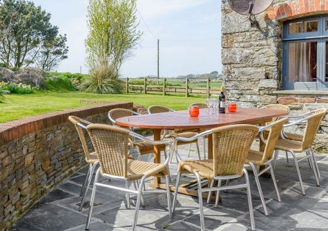 The patio & garden at Trescowthick Barn, St Newlyn East