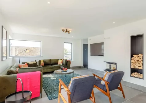 The living area at Treth House, Widemouth Bay