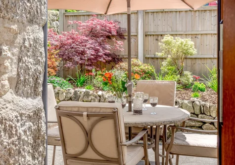 The enclosed patio garden & alfresco dining area at Trevean, St Breward