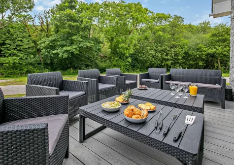 The decked patio & outdoor sitting area at Trevone, Mawgan Porth