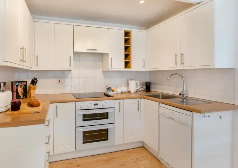 The kitchen at Trewollas Beach Cottage, Sennen