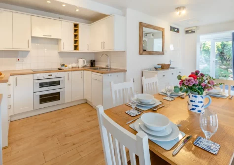 The kitchen & dining area at Trewollas Beach Cottage, Sennen