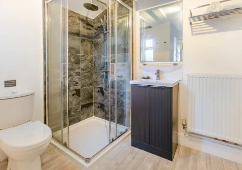 The bathroom at Trewollas Beach Cottage, Sennen