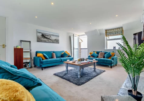 The living room at Tripolitania, Porthleven