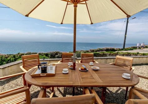 The patio, barbecue & alfresco dining area at Tripolitania, Porthleven
