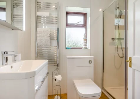The shower room at Tumbles Lodge, Hersham