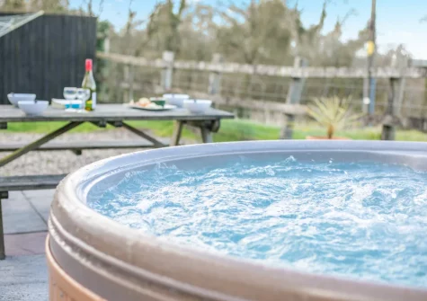 The patio, barbecue, alfresco dining area & hot tub at Twitchers Itch, Chilla