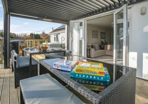 The decked terrace & alfresco dining area at Two-Ways, Praa Sands