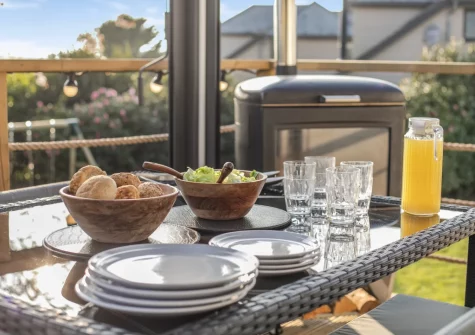 The decked terrace & alfresco dining area at Two-Ways, Praa Sands