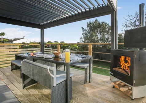 The decked terrace & alfresco dining area at Two-Ways, Praa Sands