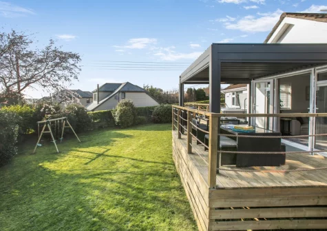 The decked terrace, alfresco dining area & enclosed garden at Two-Ways, Praa Sands