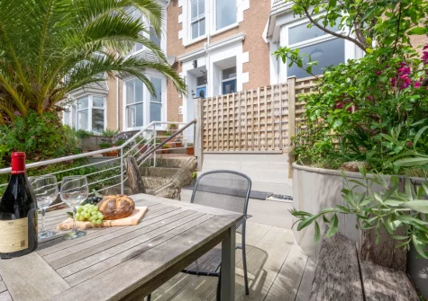 The decked terrace & alfresco dining area at Upper Black Rock, St Ives