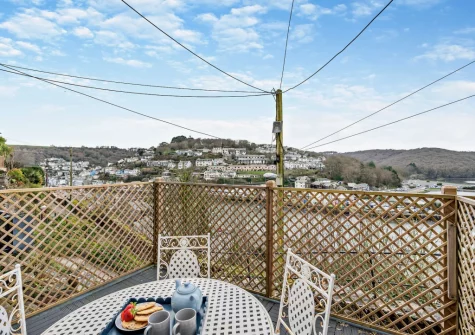 The decked patio & alfresco dining area at Valerian, Looe