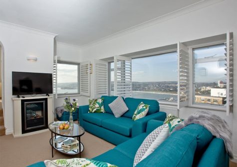 The living area at Vane Tower, Torquay