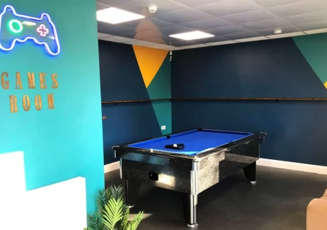 The shared games room at The Valley, Carnon Downs