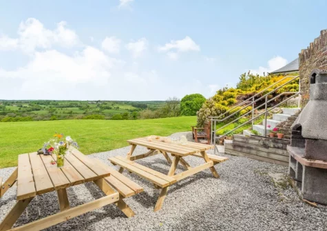 The barbecue, alfresco dining area & garden at Wagon Linney, Lewdown