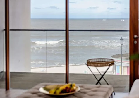 Enjoy fantastic sea views from the living area at Waters Edge Retreat, Westward Ho!