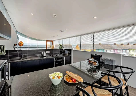 The kitchen at Waters Edge Retreat, Westward Ho!
