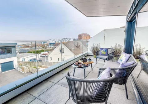 The balcony & outdoor sitting area at Waters Reach, Westward Ho!