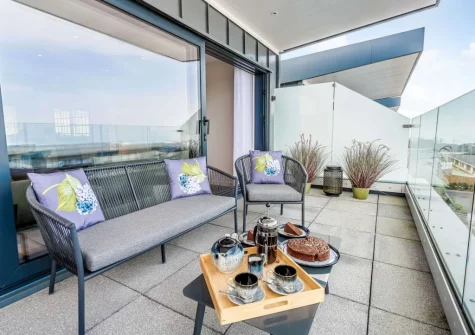 The balcony & outdoor sitting area at Waters Reach, Westward Ho!